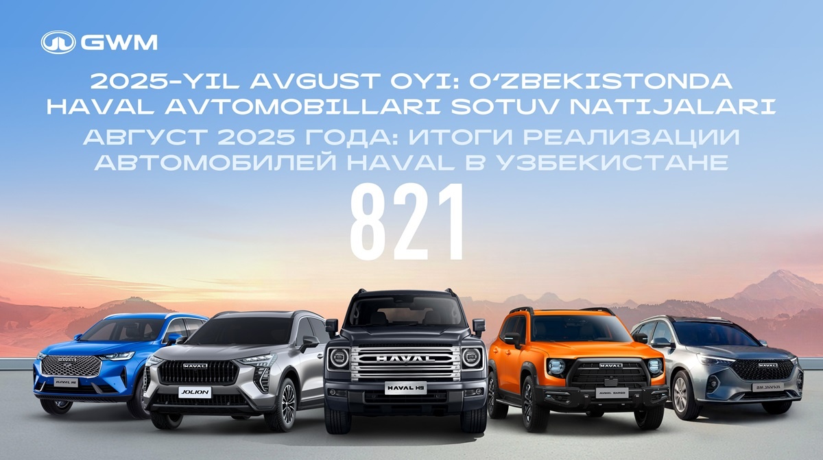 2025-yil avgust oyi: O‘zbekistonda HAVAL avtomobillari sotuv natijalari